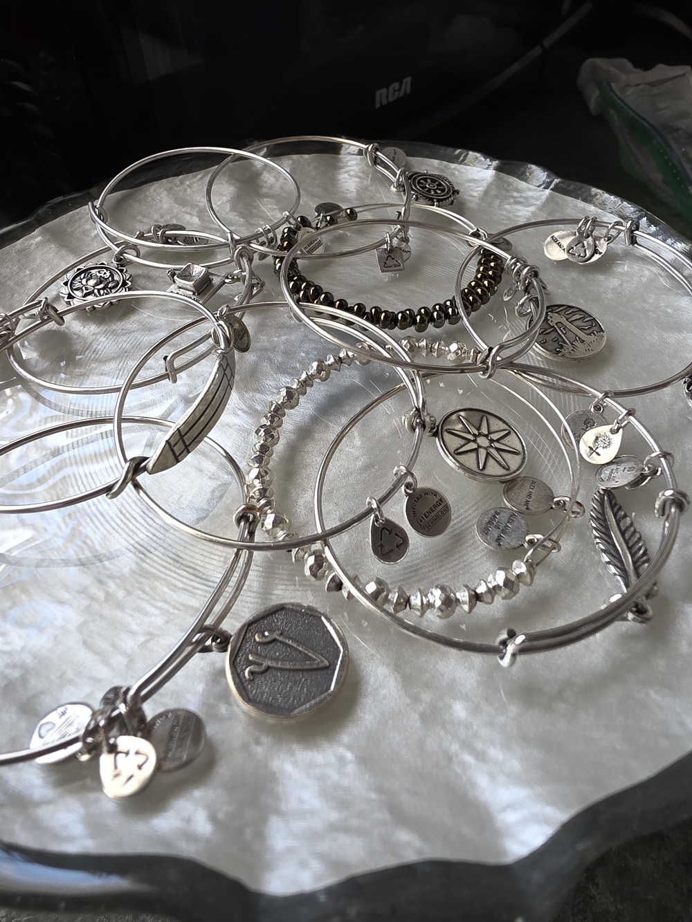 Lot Of Silver Tone Expandable Alex and Ani  Charm Bracelet Set - Women's Jewelry